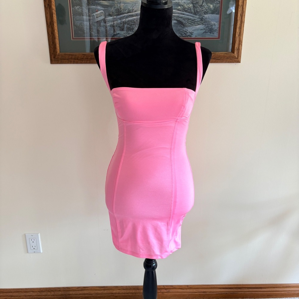 Lucy in the Sky Mini Dress Womens Small Pink Lace Up Back Bodycon Party Cocktail